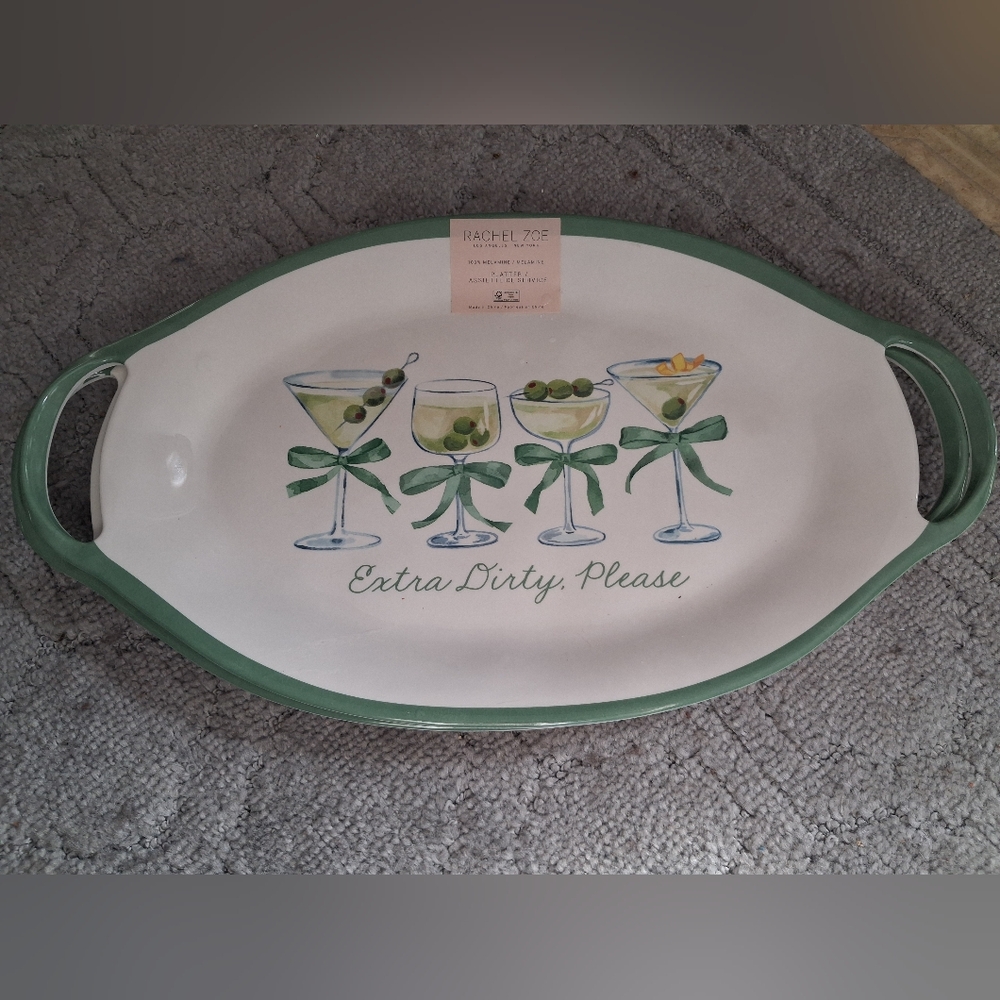 Rachel Zoe Melamine Olive Martini Serving Platter Extra Dirty Please 19"x11" NWT